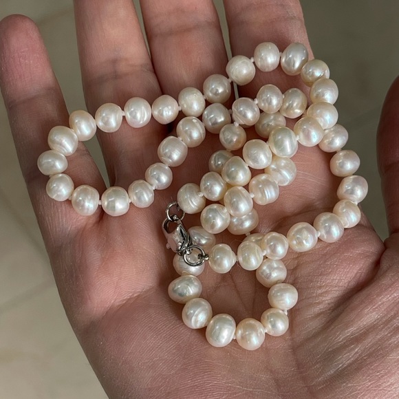 Cultured freshwater 7.5mm pearl sterling silver necklace - Picture 7 of 8